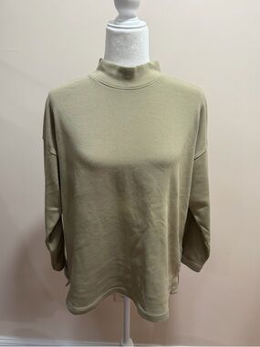 AYR Green Pima Cotton Blend Mock Neck Long Sleeve Basic Stretch Top Sz. S